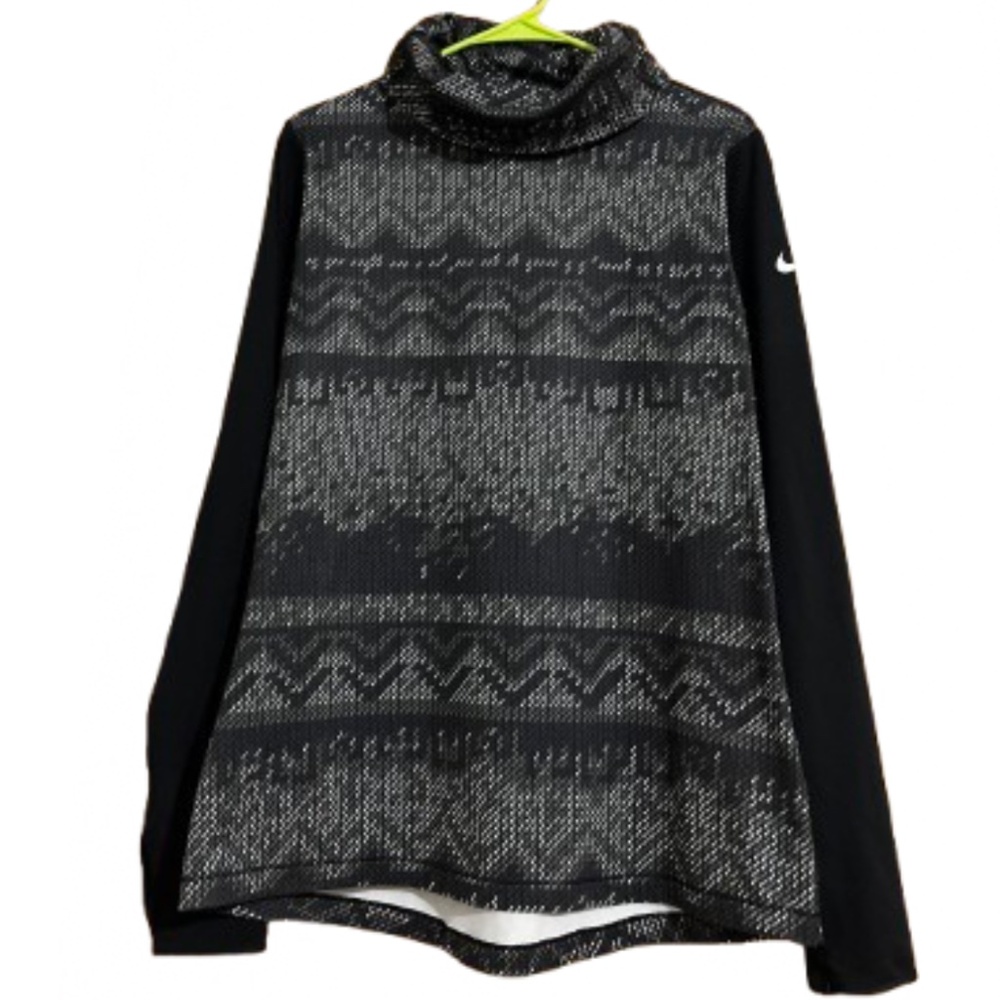 Nike PRO Women Black & White Athletic Turtleneck Shirt in Abstract Print Sz-XL
